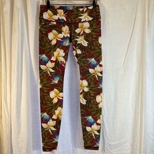 New Aviator Nation Burgundy Red Kauai leggings tropical bird of paradise size L